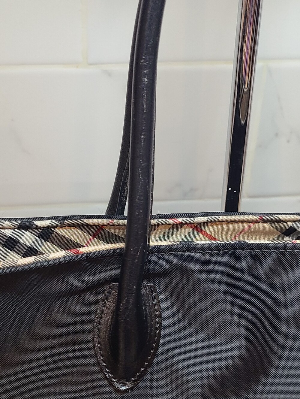 Burberry Blue Label Nova Check Nylon Tote With Leather Handles - Picture 7 of 13